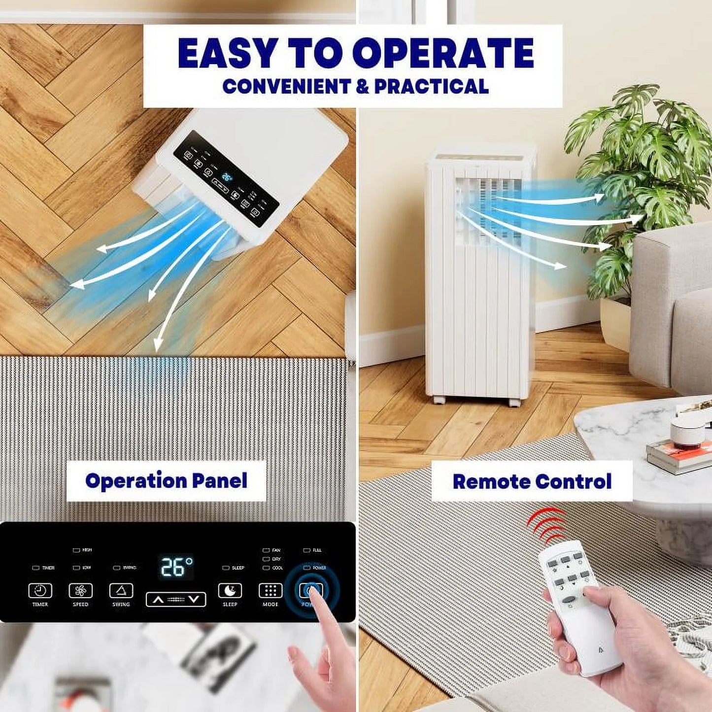 LingStar Portable Air Conditioner 8000 BTU, Air Conditioners for Room up to 350 Sq.ft.(15x20 ft2), Compact Indoor AC Unit, Window Installation Kit & Remote Control for Home Office Dorm Black