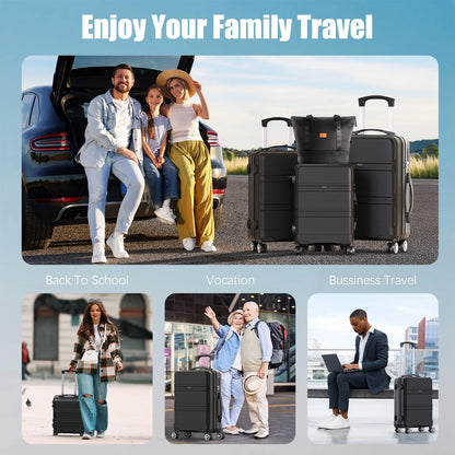 4 Piece Hardshell Luggage Sets, 3 Set Hardside Lightweight Suitcase with Duffel Bag Carry on Travel Luggage with TSA Lock Spinner Wheels, 20in24in28in, Black