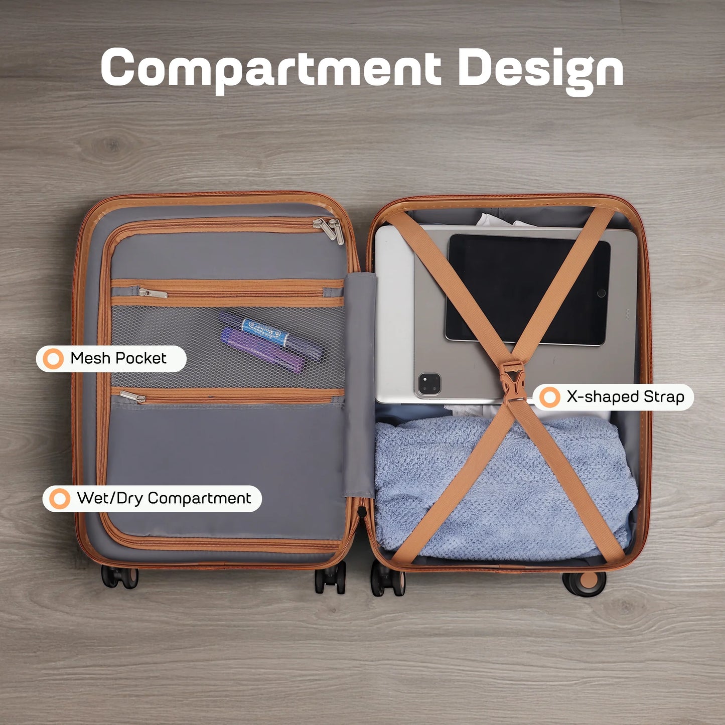 Carry On Luggage 22 x 14 x 9 Airline Approved Lightweight Hardside Spinner Luggage with TSA Lock and Laptop Compartment, Beige, CY2431