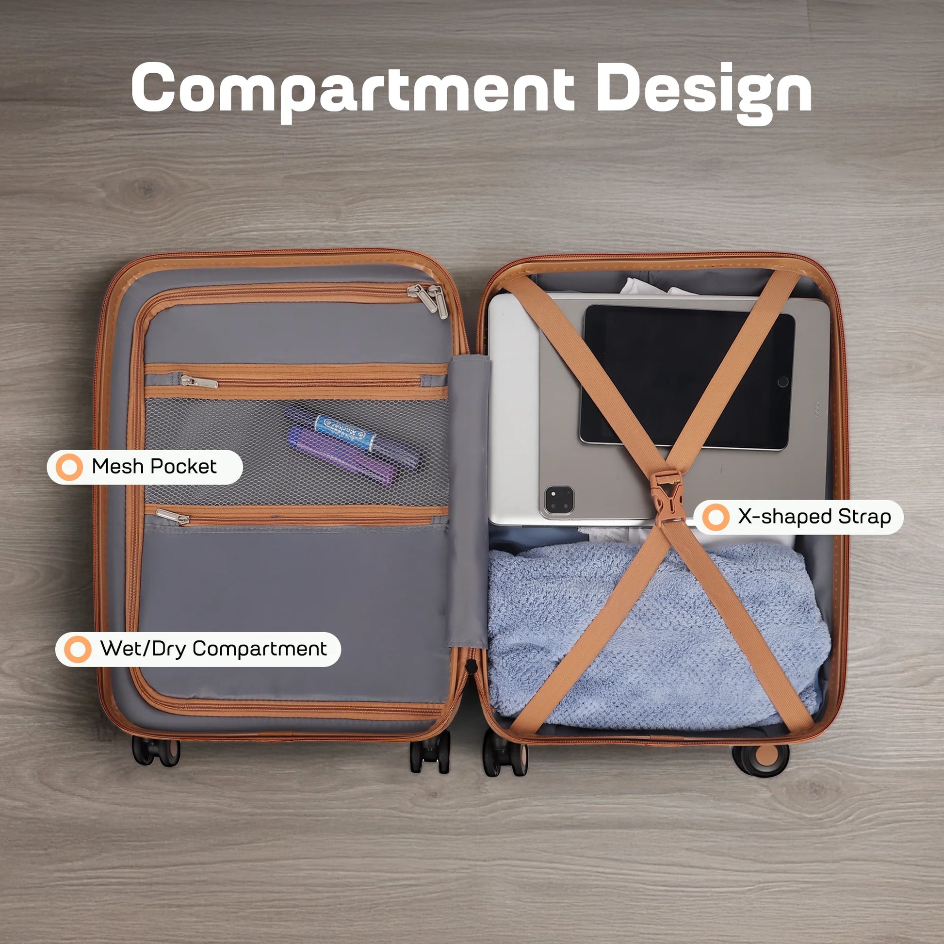 Carry On Luggage 22 x 14 x 9 Airline Approved Lightweight Hardside Spinner Luggage with TSA Lock and Laptop Compartment, Beige, CY2431