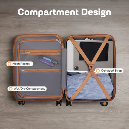Carry On Luggage 22 x 14 x 9 Airline Approved Lightweight Hardside Spinner Luggage with TSA Lock and Laptop Compartment, Beige, CY2431