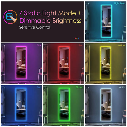 LVSOMT 47"x16" Full Length Mirror with Lights, RGB Color Changing Lighted Mirror, Wall Mounted Full Body Mirror, Over The Door Hanging Mirror, 14 LED Light + Dimmable Brightness + Adjustable Speed