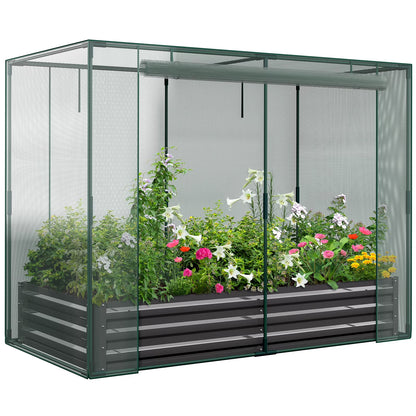 Slsy Galvanized Raised Garden Bed Kit w/Crop Cage Anti-Bird Netting Mesh Cover, 71" x 35.4" x 59" Large Metal Outdoor Planter Garden Boxes w/2 Roll-Up Zippered Doors, for Vegetables Herbs Flowers