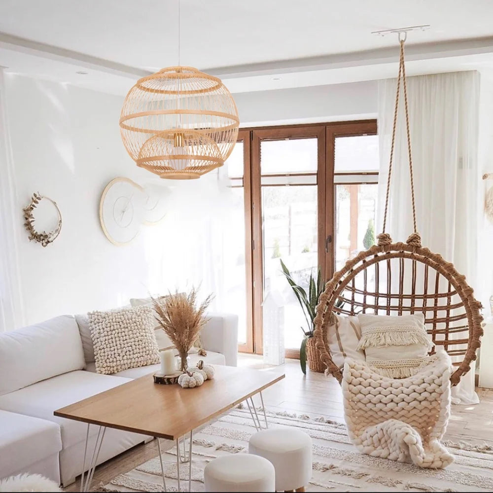 Arturesthome 1-Lights Bamboo Handmade Globe Hanging Light Lampshade Decor for Kitchen Island E26/27