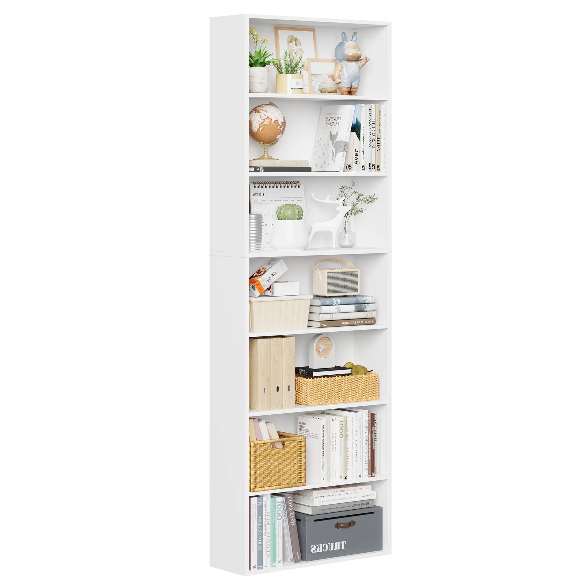 Homfa 82" Tall Bookcases, Freestanding Display Storage Shelves, 7-Tier Open Bookshelf for Home Office Living Room Bedroom, White