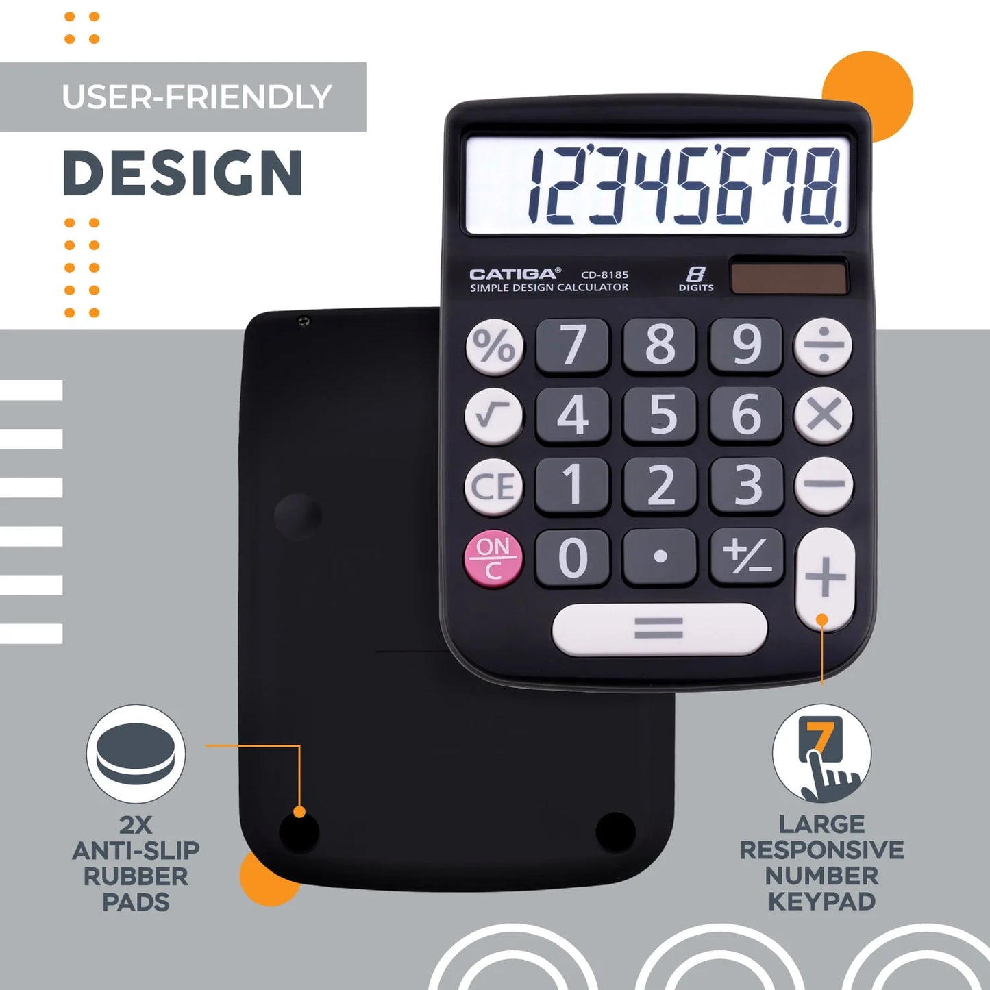 CATIGA CD-8185 Calculator Large LCD & Buttons 8 Digit Dual Power Home Office School (Black)