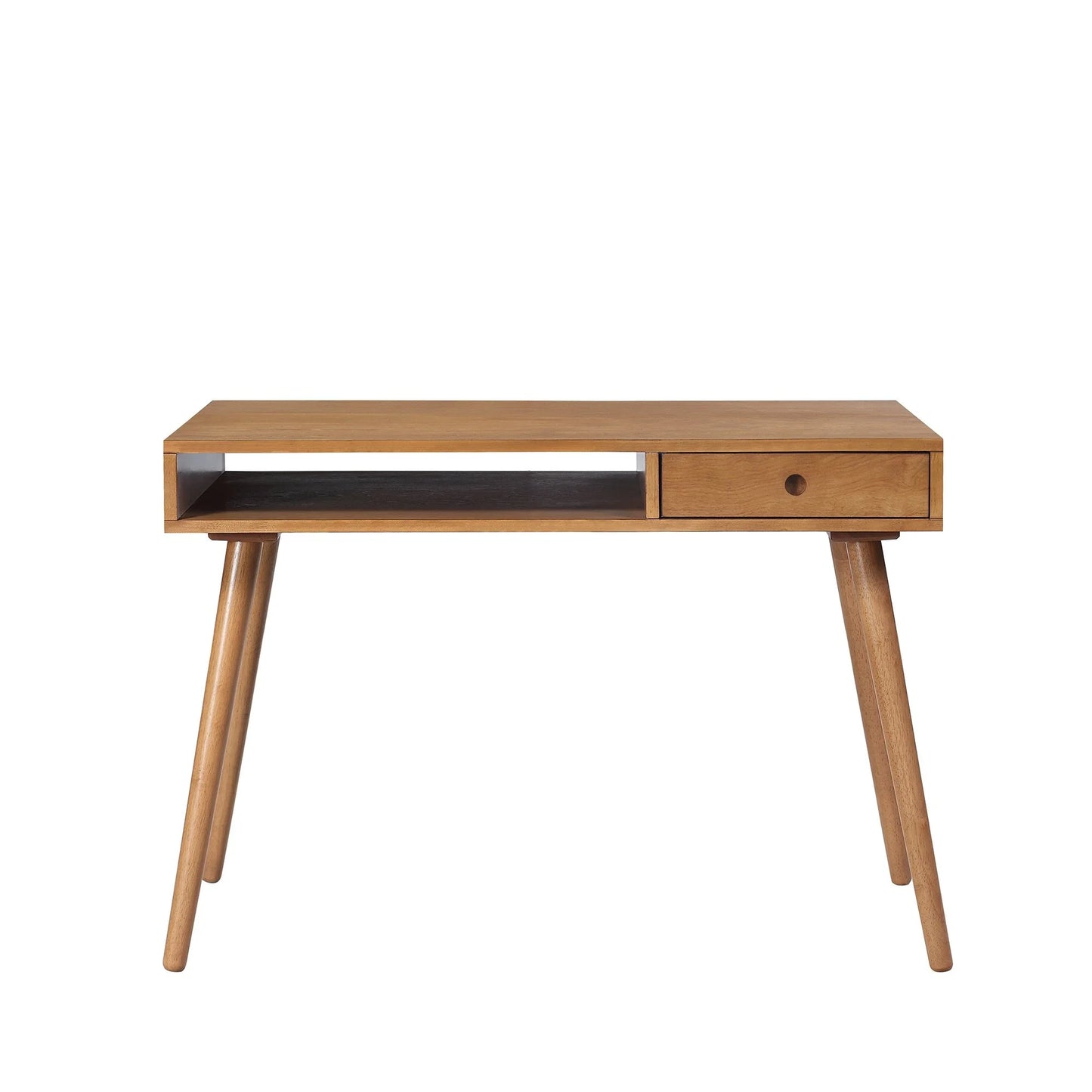 Nathan James Parker Modern Home Office Desk in Walnut Wood with Open Storage Cubby and Small Drawer, Walnut