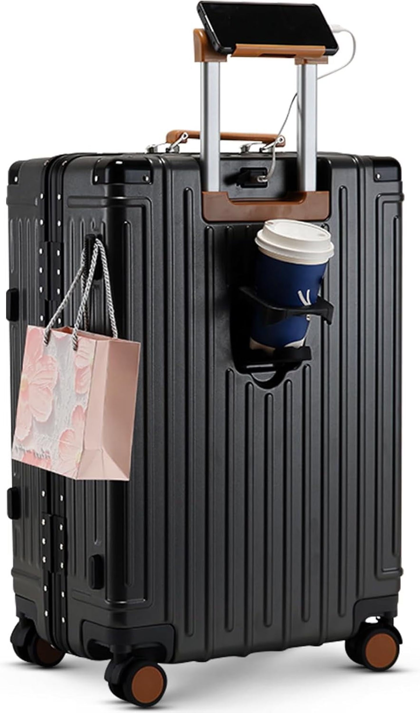 20 Inch Carry on Luggage Carry-on with Cup Holder & USB Port, Hardside Smart Luggage with Airline Approved TSA Lock, Lightweight carryon luggage 22 x 14 x 9 airline approved 360° Spinner Double Wheels