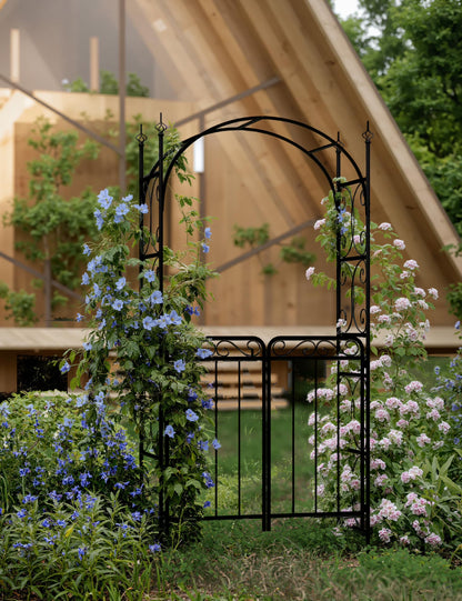 Luku 8FT Black Garden Arch, Heavy Duty Metal Garden Arbors with Trellis for Climbing Plants, Flowers & Vines, Rustproof Outdoor Arbor for Weddings, Parties,Decor, Easy to Assemble