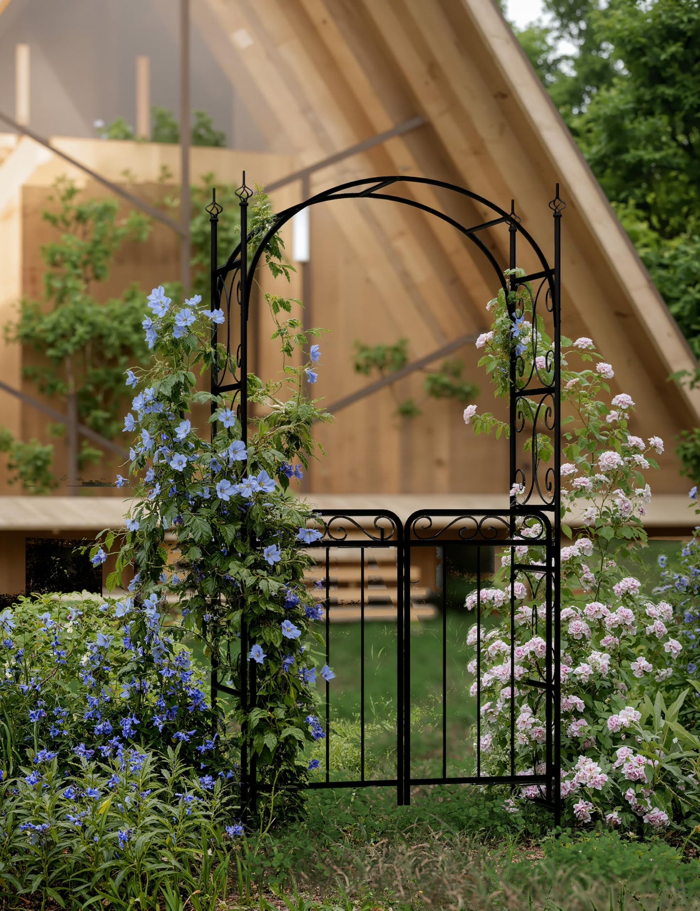 Luku 8FT Black Garden Arch, Heavy Duty Metal Garden Arbors with Trellis for Climbing Plants, Flowers & Vines, Rustproof Outdoor Arbor for Weddings, Parties,Decor, Easy to Assemble