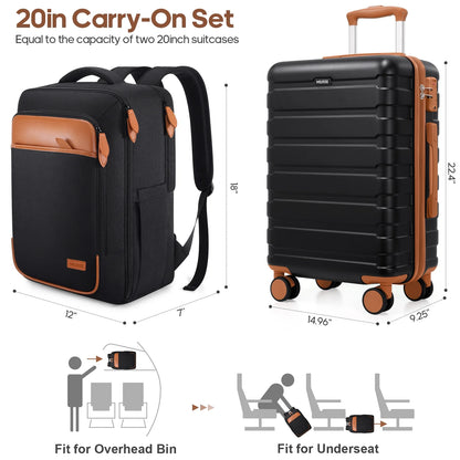 MIUSSE Carry on Luggage Set 3 Piece Hard Shell Luggage Sets with Spinner Wheels TSA Lock Carry on with Backpack Set