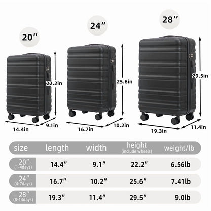 HIFINE TOURIST 20"/24"/28" 3 pcs/set in ABS Spinner Wheel Luggage, Carry on Suitcase, Matching Color, TSA Combination Lock (Blue+Purple)
