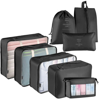 Koovon Packing Cubes for Travel, 8Pcs Travel Cubes Set Foldable Suitcase Organizer Lightweight Luggage Storage Bag, Black