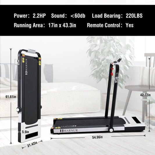 MARNUR 2 in 1 Folding Treadmill 2.2HP Under Desk Treadmill for Fitness with LED Display, Remote Control, Walking Jogging Running Exercise Machine for Home Office, Maximum Weight 220 lbs