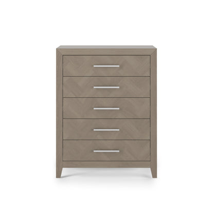 Child Craft Kieran 39" Interlocking 5-Drawer Chest for Nursery or Bedroom, Anti-Tip Kit, Herringbone Design, Crescent Gray