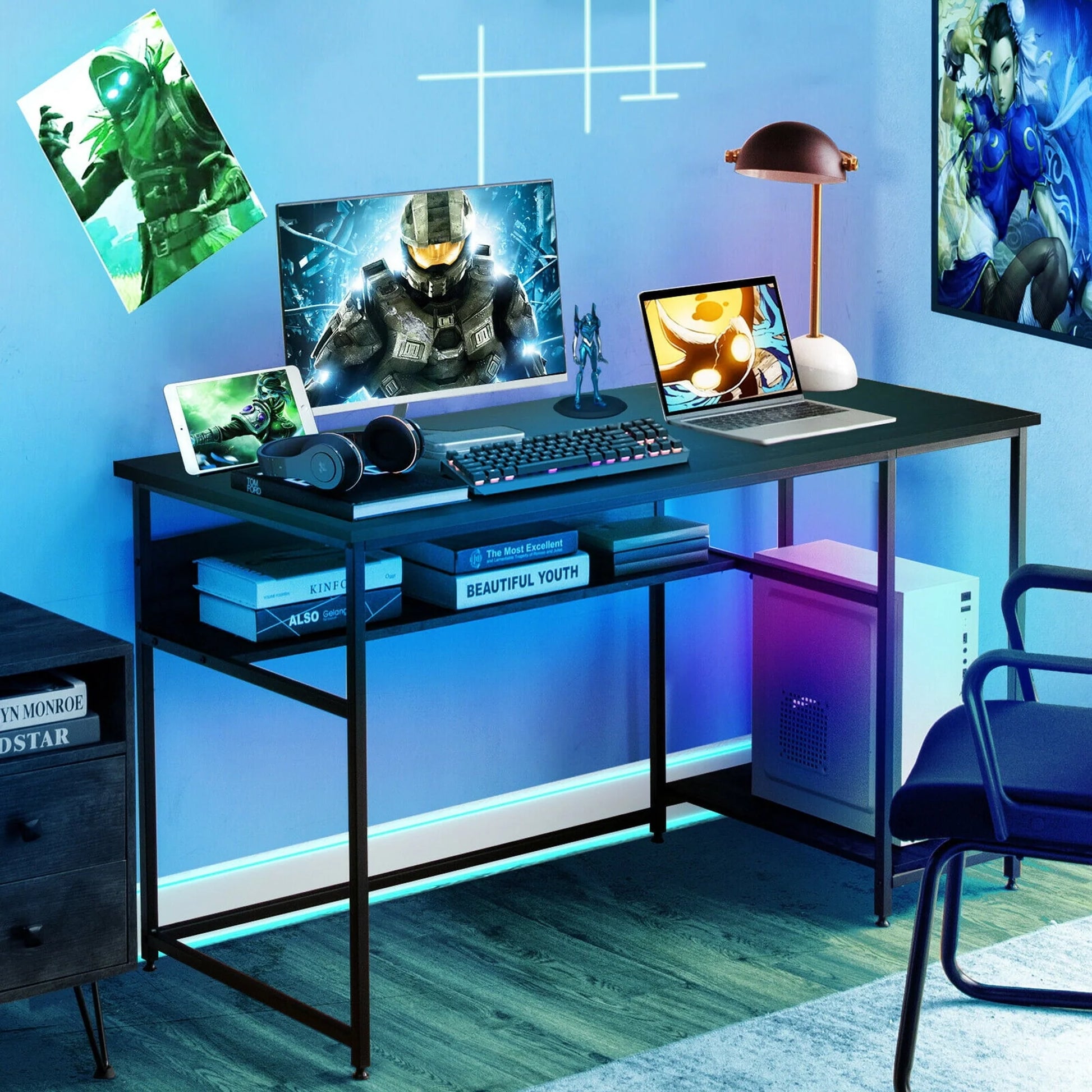 Gymax 55'' Computer Desk Home Office PC Workstation w/Power Outlets & USB Ports Black