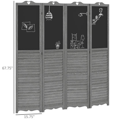 HOMCOM 5.5' 4 Panel Room Divider, Indoor Privacy Screens for Home, Brown
