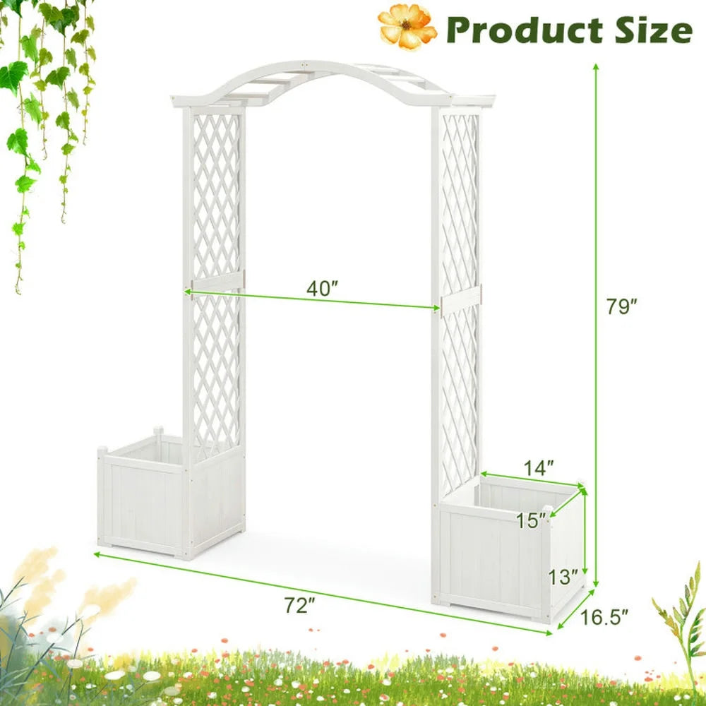 Kadyn Outdoor Decor,Wooden Garden Arbor with Planter and Trellis for Climbing Plants Decorations-White