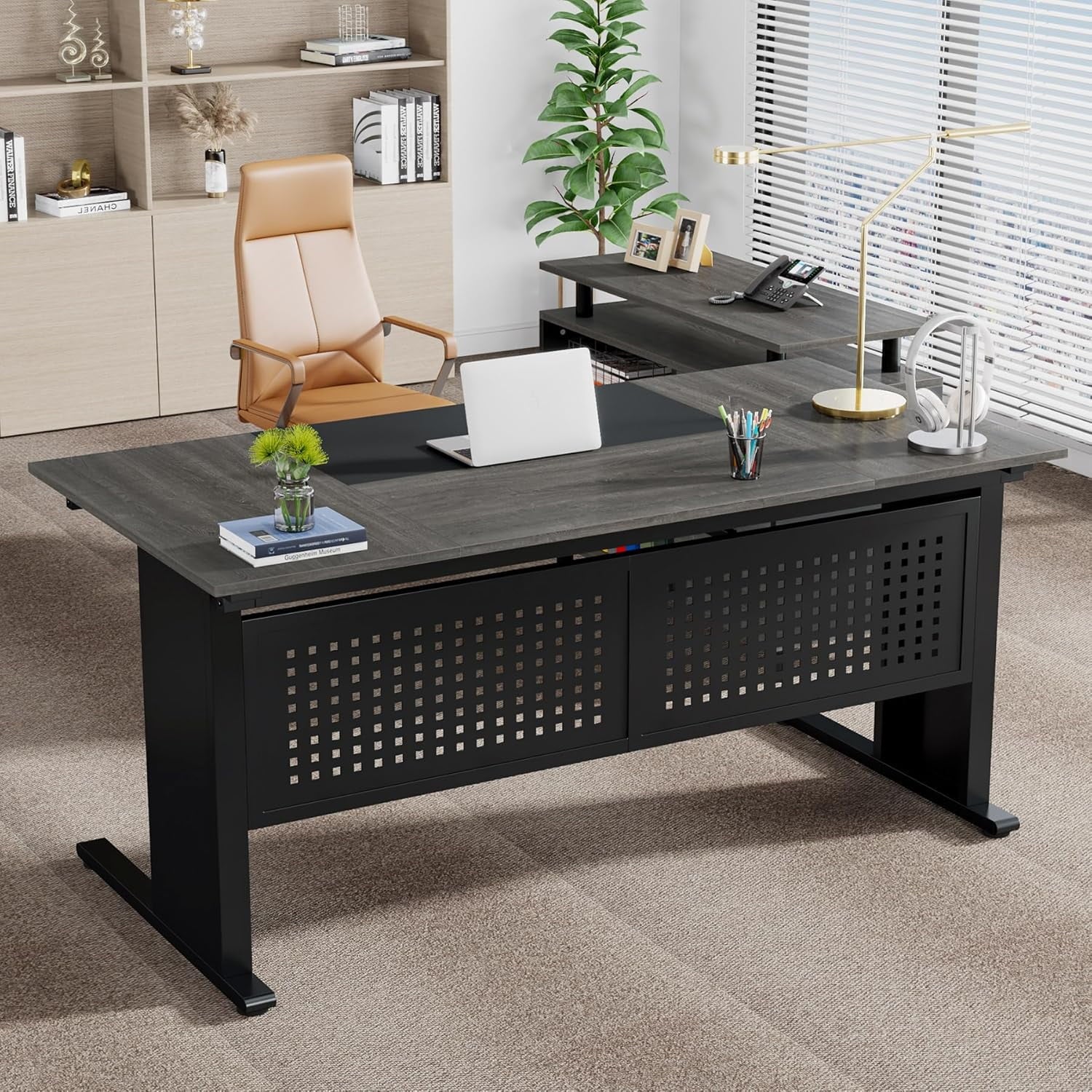 Tribesigns Executive Desk, Large Computer Desk with File Cabinet, Executive Office Desk with Storage Cabinet, Business Furniture Desk Workstation for Home Office