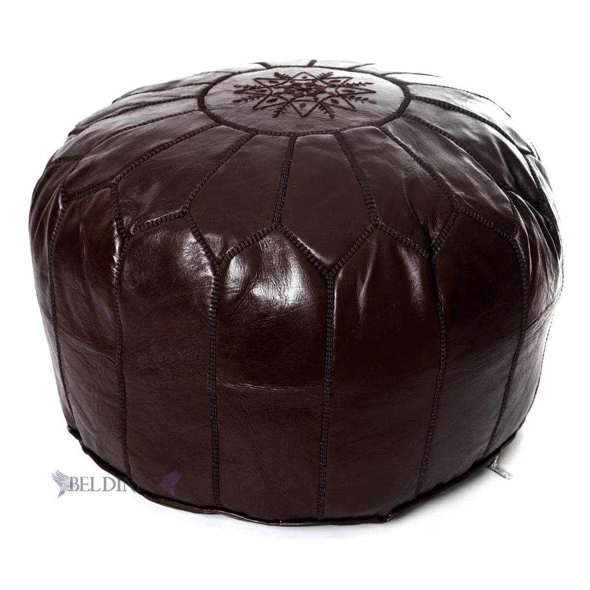 BeldiNest Moroccan Genuine Leather Pouf Ottoman - Pre-Filled, Handmade, Round Ottoman, Bohemian Footstool, Perfect Home Ottoman Footrest, Size: D20" H14"- Turquoise