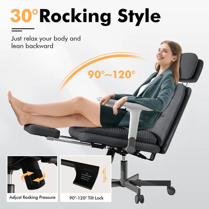HomeZeer Ergonomic Cross-Legged Office Chair with Footrest & Headrest, Heavy Duty Executive Desk Chair with Flip-up Armrests, Corduroy Fabric Computer Criss Cross Chair for Home Office, Black
