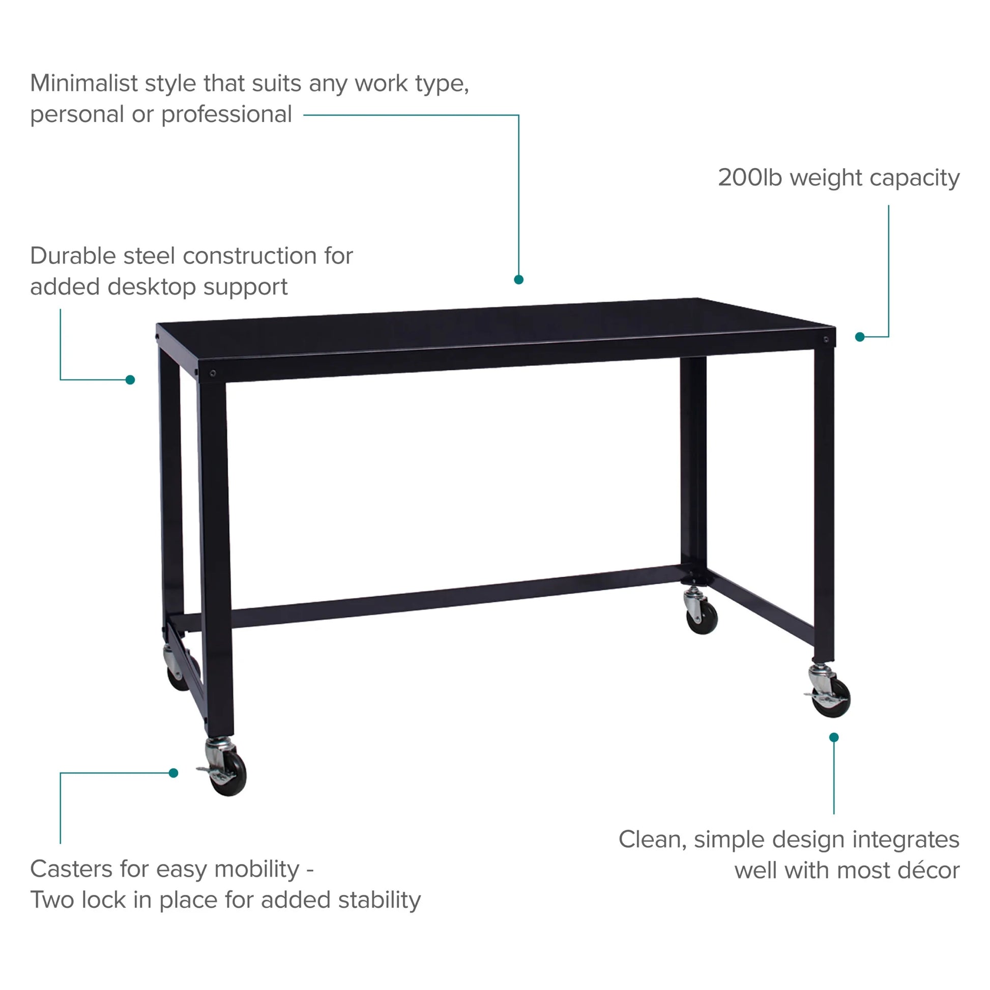 Space Solutions Ready-to-Assemble 48-inch Wide Mobile Metal Desk for Home Office, Navy