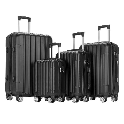Yardi Yard 4-Piece Fashional Luggages, Luggage with Universal Wheel and Aluminium Alloy Tie Rod Handle, 4-in-1 Vertical Pattern Luggage Set for Outdoor Travel, Black