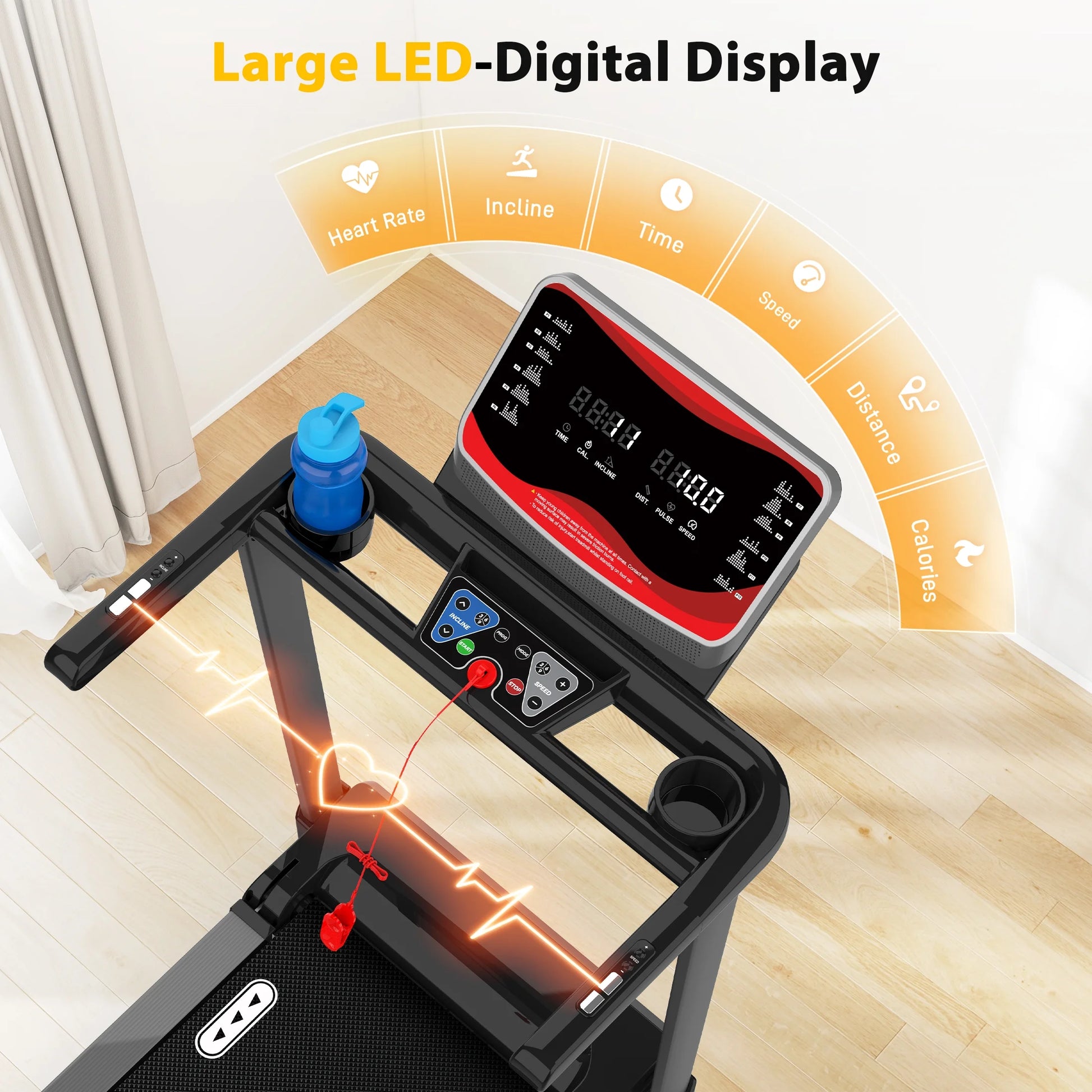 Hapycity 15% Auto Incline Foldable Treadmill 400lbs Capacity Electric Running Machine 10MPH with APP & Remote for Home Office