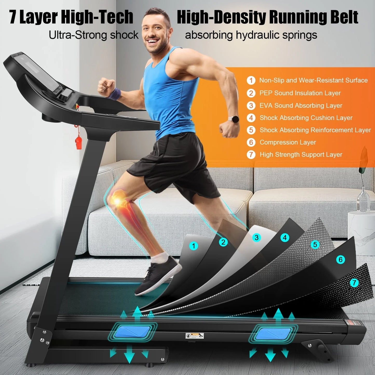 300LBS Capacity Treadmill, 3.25 HP Treadmill with Incline & 18-inch Wide Belt & APP & Bluetooth Speakers, Electric Folding Treadmills for Home Office Gym, Indoor Walking Running Exercise Machine