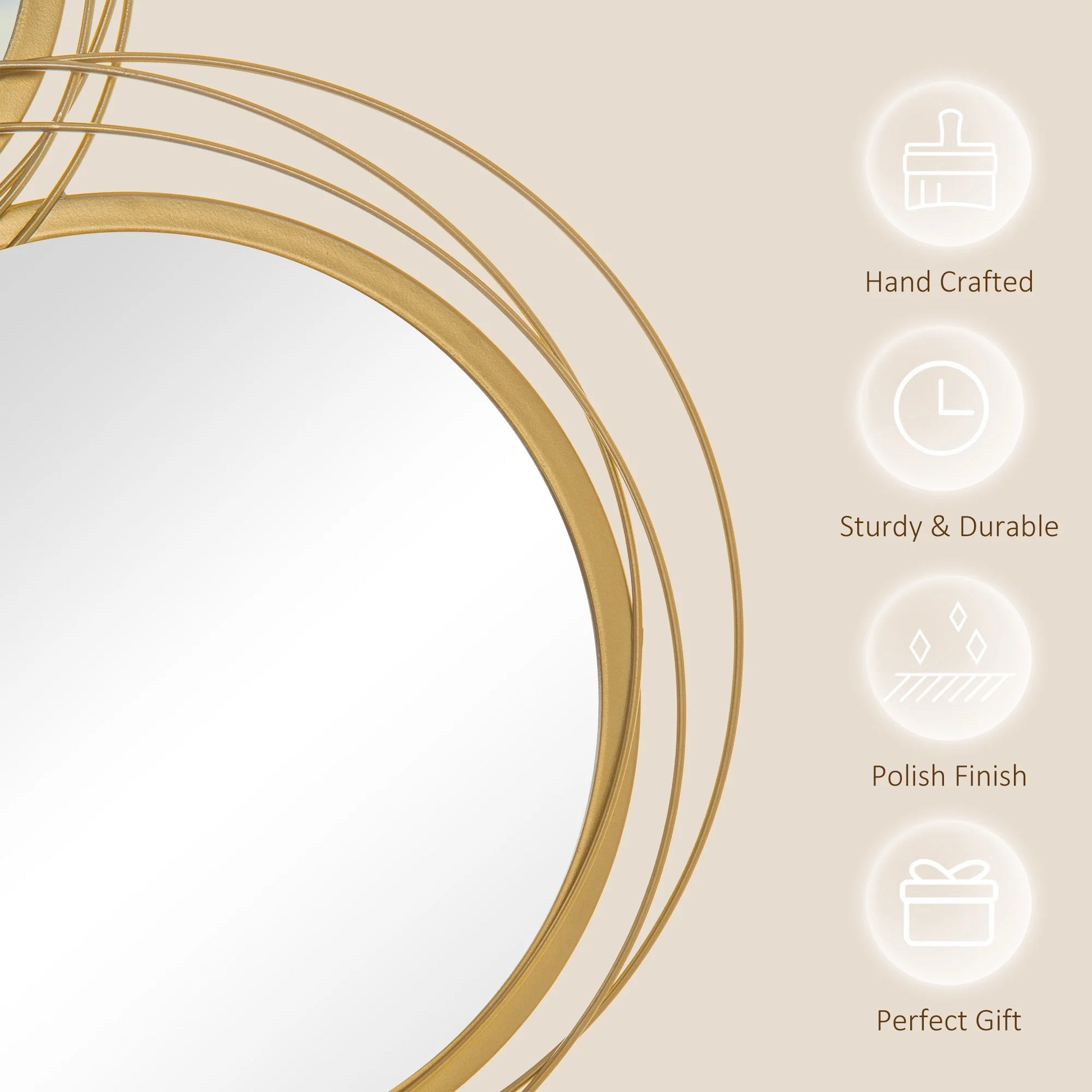 HOMCOM Metal Wall Art 42.25" in Round Wall Mirror, Gold