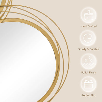 HOMCOM Metal Wall Art 42.25" in Round Wall Mirror, Gold