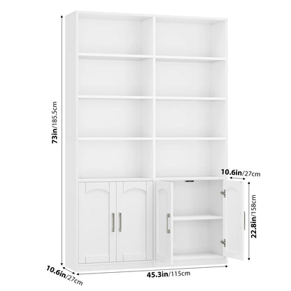 Homfa 73° Tall Bookcases with Doors, 8 Cubes 6-Tier Double Row Bookshelf, White Bookcase for Living Room Home Office