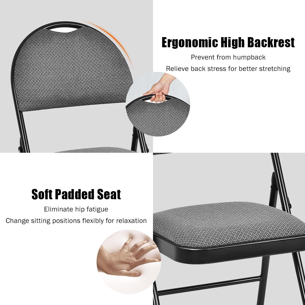 Giantex 6-Piece Commercial Folding Chairs w/Upholstered Padded Seat & Back, Fabric Seating for Home Office Wedding Party, Grey
