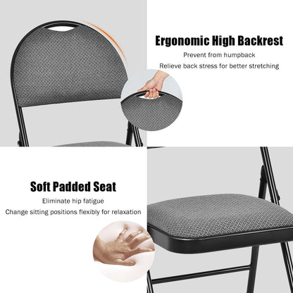 Giantex 6-Piece Commercial Folding Chairs w/Upholstered Padded Seat & Back, Fabric Seating for Home Office Wedding Party, Grey