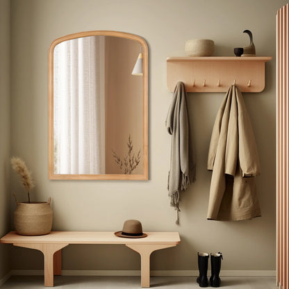 WallBeyond Wood Frame Rustic Arched Wall Mirror for Bathroom or Living Room Wall Decor, 24" 36", Natural Wood