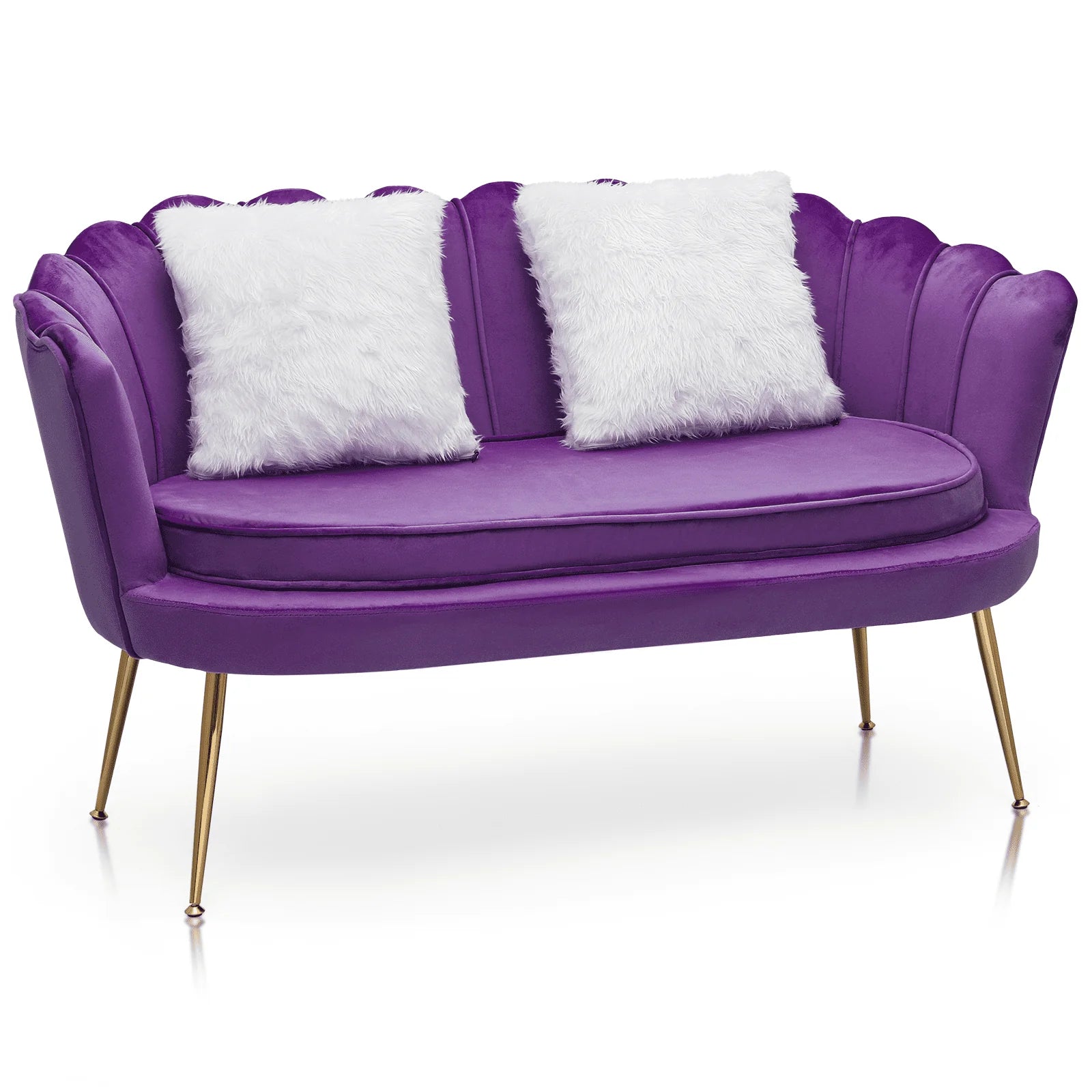 MoNiBloom Contemporary Velvet Loveseat Chair with Gold-Finished Metal Legs, 2-Seater Sofa with Two Pillows for Living Room, Bedroom, Home Office, Purple
