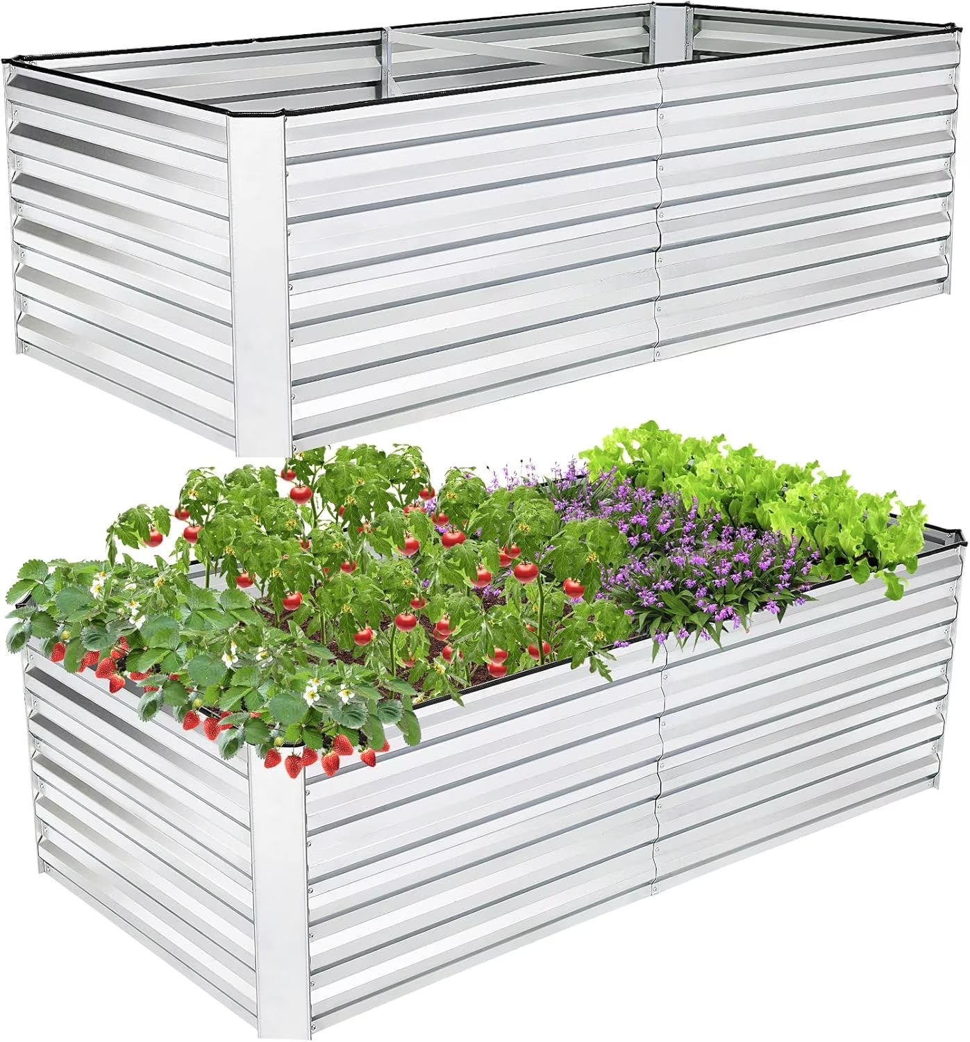 SEJOV 8x4x2FT Galvanized Raised Garden Bed Kit, Rectangular Raised Garden Planter Boxes, Metal Raised Flower Beds Outdoor with 478 Gallons Capacity, for Flowers Herbs Vegetable, Silver