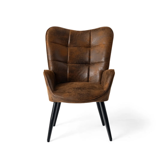 Living Room Desk Chair Leisure Chair - Nursery Desk chairs with Tufted Upholstery Wing Mid Back Metal Legs, Brown Suede Black Metal