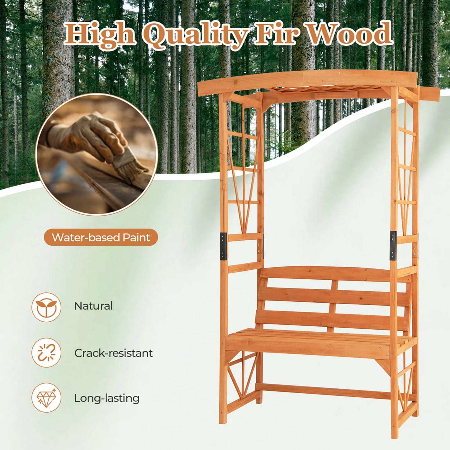 Patio Garden Arbor with Pergola Bench 2 Trellises for Climbing Plants Vines Grapes