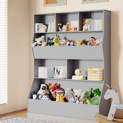 Arlopu Kid's Toy Storage Cabinet Wood Kids Bookshelf Toddler Toy Storage Organizer for Playroom, Bedroom, Living Room, Nursery