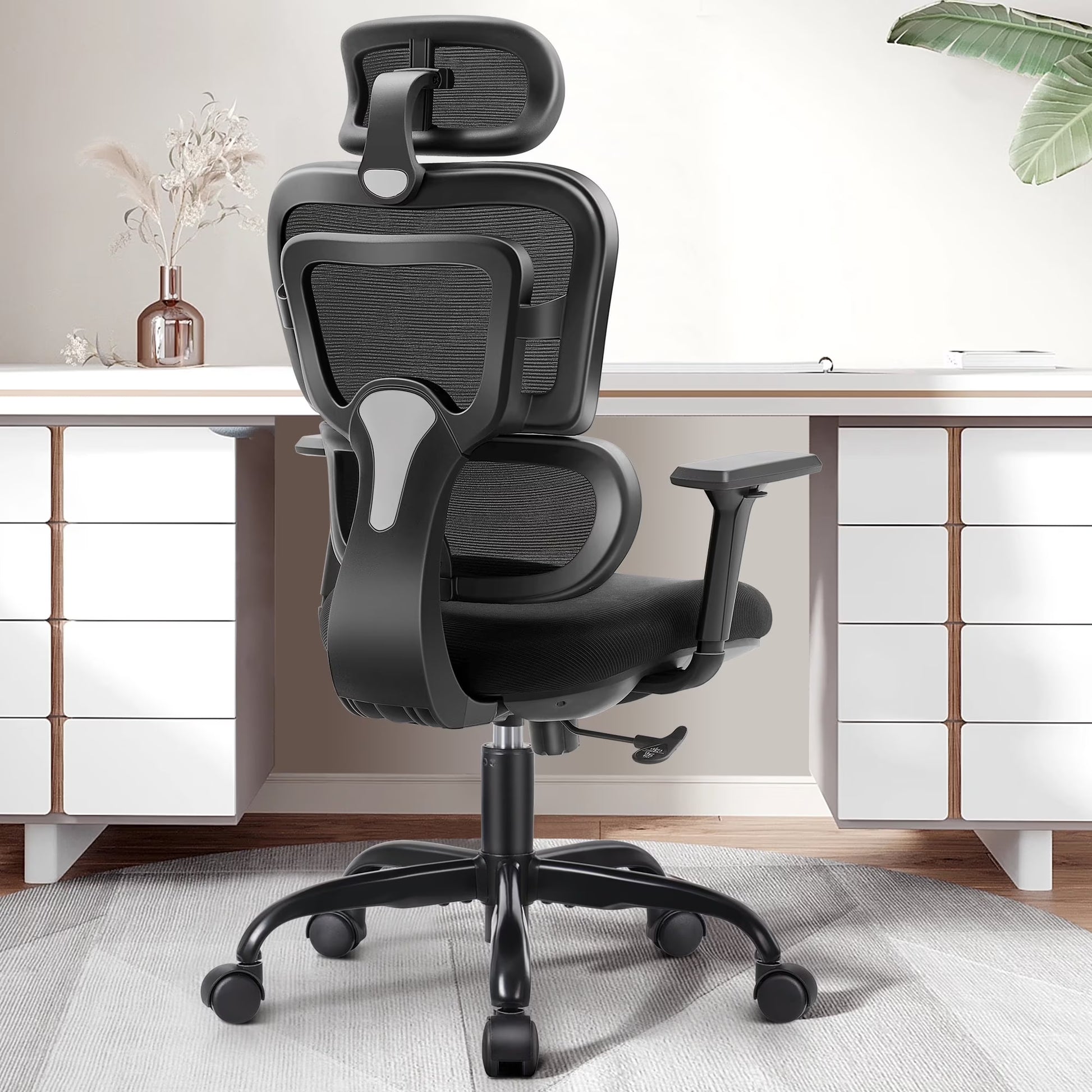 COOLHUT Ergonomic Office Chair Desk Chair High Back Computer Chair with Lumbar Support, High-Sponge Cushion Home Office Chair, 300lbs, Dark Gray
