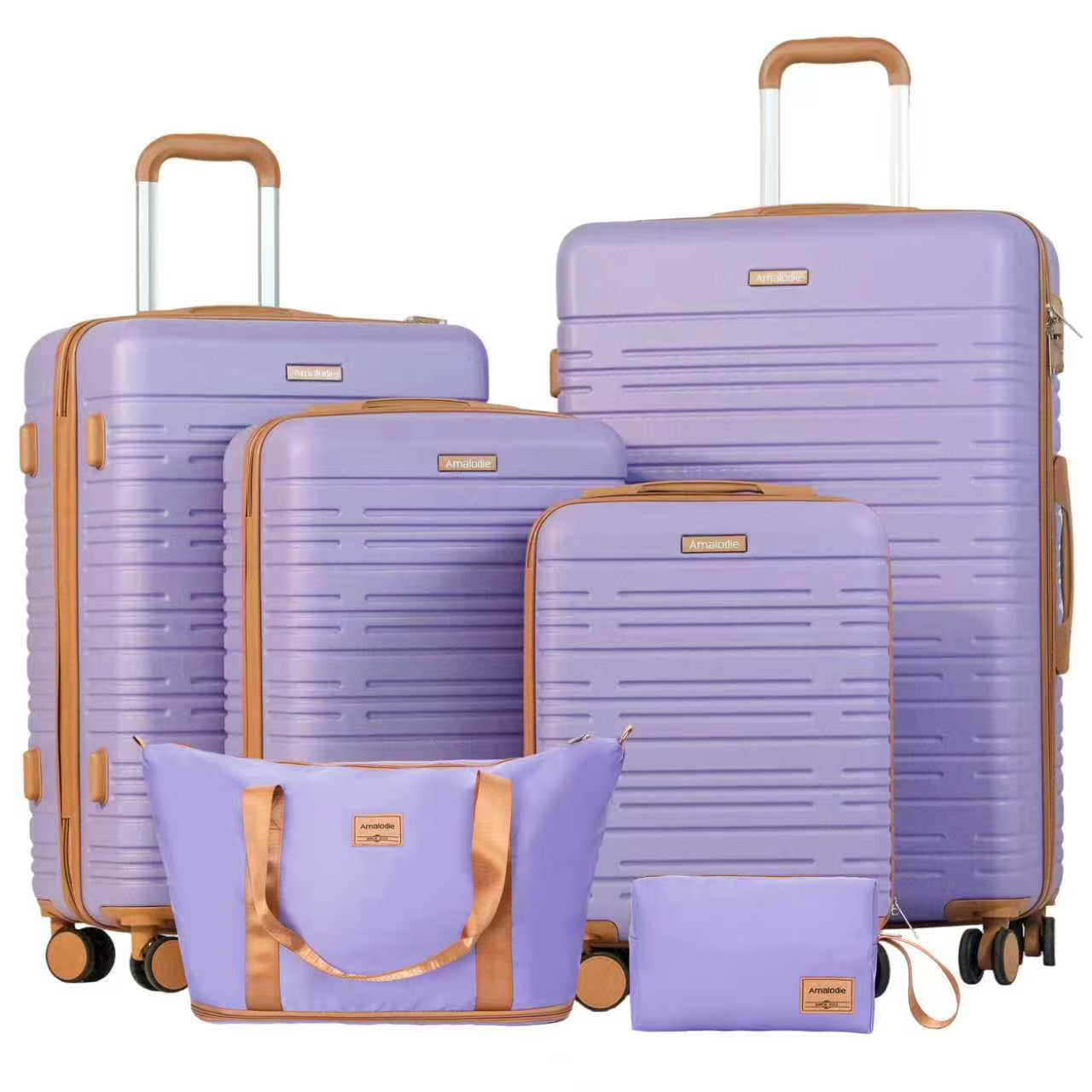 Hardside Luggage Sets 6 Piece, Hardshell Suitcase with TSA Lock Spinner Wheel and Travel Duffle Bag.Black