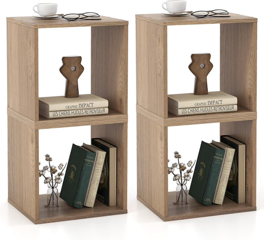 4 Stackable Bookshelf Cubes, Cubical Storage Organizer with 4 Removable Open Shelves, Small Book Shelves for Small Spaces, Cube Book Shelf for Bedroom, Living Room, Home Office (Natural)