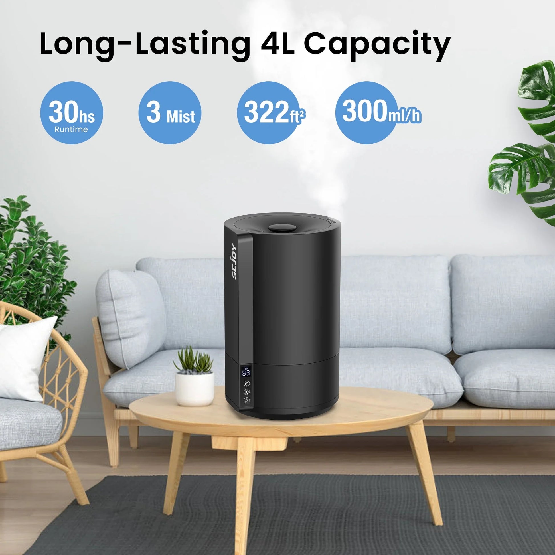 Sejoy Humidifiers for Bedroom, Quiet (3.5L Water Tank) Cool Mist Top Fill Essential Oil Diffuser for Baby Nursery and Plants, Rapid Ultrasonic Humidification for Home Large Room,Black