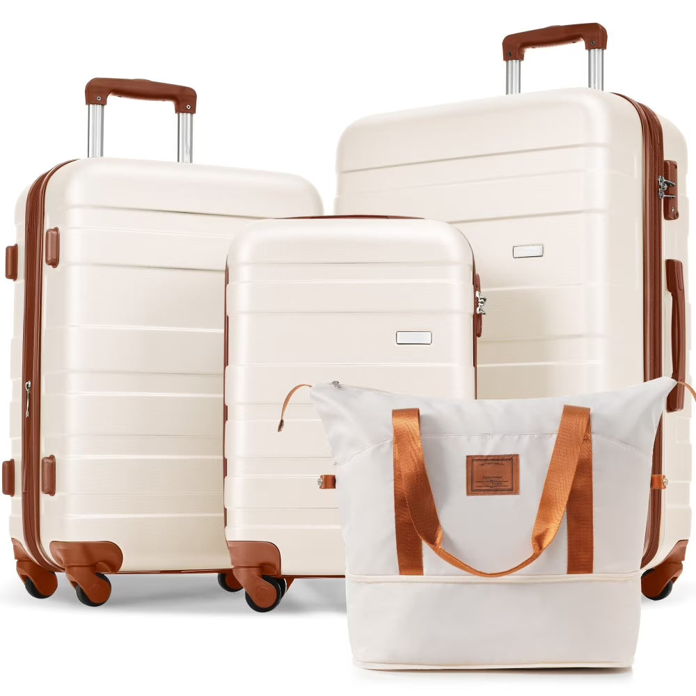 Luggage Sets 4 Piece, ABS Durable Suitcase with Travel Bag, Carry On Luggage Suitcase Set with 360° Spinner Wheels