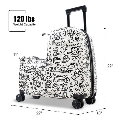 Fridtrip 22 inch Children's Ride On Luggage with Safety Belt DIY Paint ColorWaterproof Luggage Spinner wheels with Luggage Cover