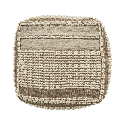 Hellen Boho Wool and Cotton Large Ottoman Pouf, Gray and White