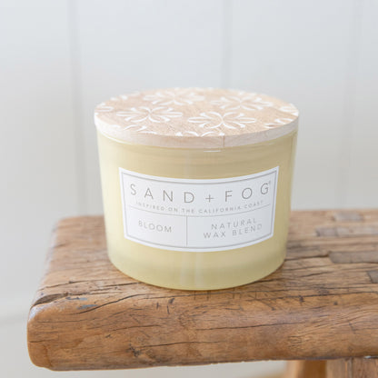Sand + Fog 12 oz. Candles with Carved Wood Lids, Set of 3