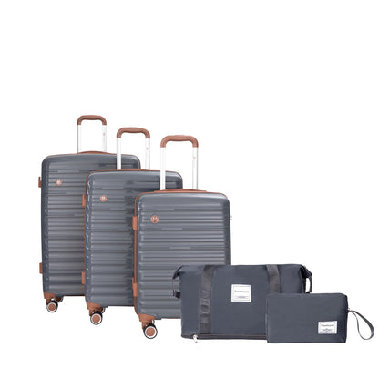 Hard Luggage Case 5-Piece Set (20"24"28 +a travel bag and a toiletry bag) ,PP Hardshell Carry on Luggage Set with TSA Lock Carry On Suitcase Luggage Durable Suitcase Color DARK GREY,Travel Hard Cas