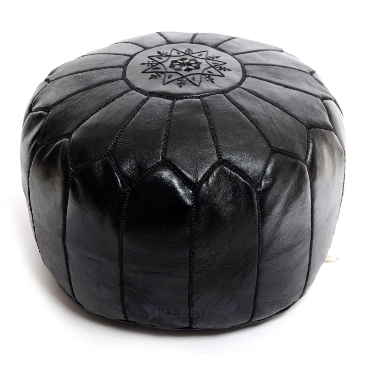 BeldiNest Moroccan Genuine Leather Pouf Ottoman - Pre-Filled, Handmade, Round Ottoman, Bohemian Footstool, Perfect Home Ottoman Footrest, Size: D20" H14"- Turquoise